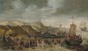 A Sperm Whale Washed up on the Beach at Noordwijk, 28 December 1614 by Hans Savery The Elder Oil Painting