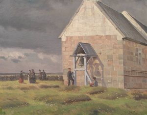 A Storm Brewing behind Norre Vium Church, Jutland by Hans Smidth Oil Painting
