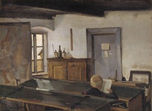En Skolestue Med En Laesende Dreng by Hans Smidth Oil Painting