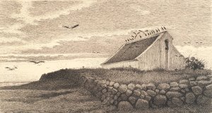 Motiv fra Karup. Storkene samler sig til rejsen. Solnedgangstid by Hans Smidth Oil Painting