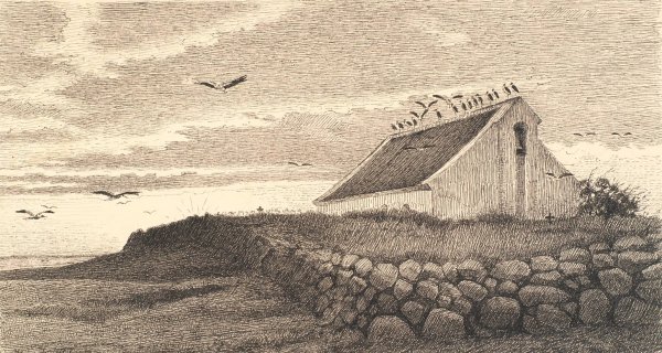 Motiv fra Karup. Storkene samler sig til rejsen. Solnedgangstid  by Hans Smidth - Hand-Painted Oil Painting Reproduction