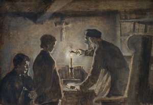 Pastor Soren blows out the candle on the New Year's Eve by Hans Smidth Oil Painting