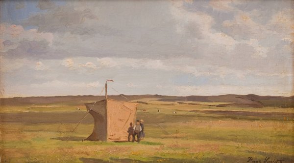 The Artist's Shelter on the Moors in Jutland  by Hans Smidth - Hand-Painted Oil Painting Reproduction