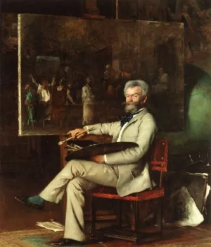The Artist Munkaczy in His Studio by Hans Temple Oil Painting