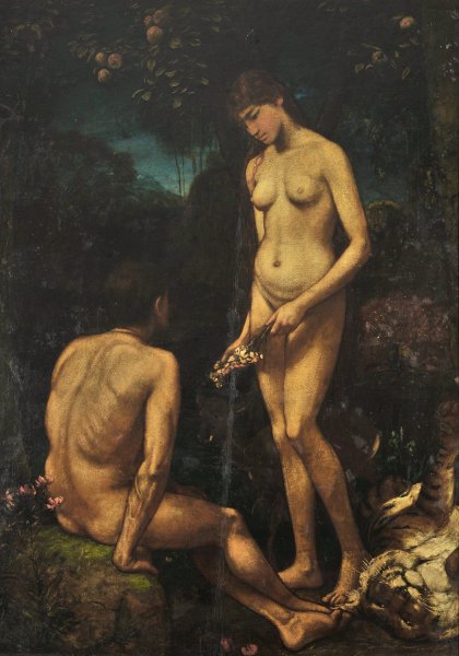 Adam and Eve  by Hans Thoma - Hand-Painted Oil Painting Reproduction