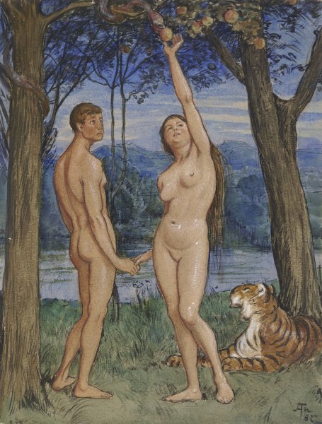 Adam and Eve  by Hans Thoma - Hand-Painted Oil Painting Reproduction