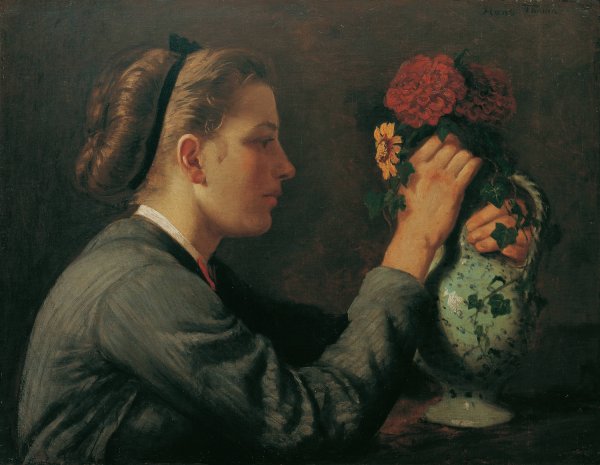 Agathe Thoma, die Schwester des Kunstlers  by Hans Thoma - Hand-Painted Oil Painting Reproduction