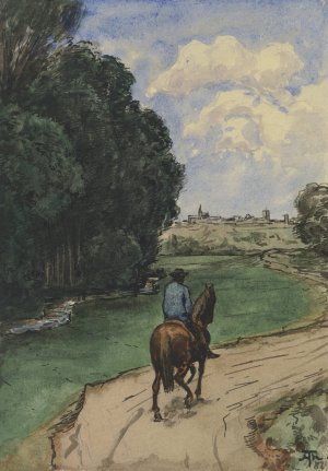 Am Waldesrand. Reiter auf einem Wege, bildeinwarts by Hans Thoma Oil Painting