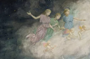 Angels - Annunciation by Hans Thoma Oil Painting