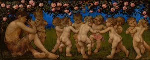 Dancing putta with a garland of roses by Hans Thoma Oil Painting