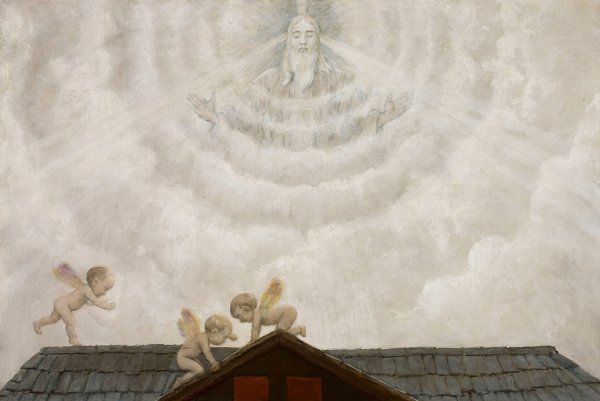 God the Father Above the Shed  by Hans Thoma - Hand-Painted Oil Painting Reproduction