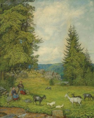 Kinder Mit Ziegenherd by Hans Thoma Oil Painting