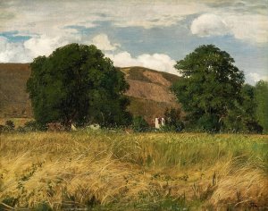 Meadow with two big trees by Hans Thoma Oil Painting