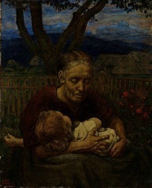 Mother and Child in a garden by Hans Thoma Oil Painting