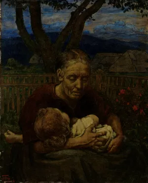 Mother and Child in a garden by Hans Thoma Oil Painting