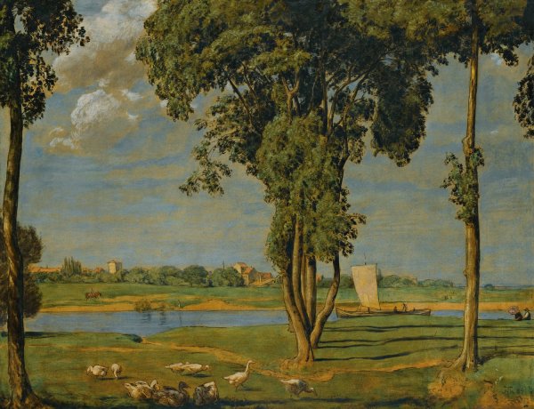 Main Product Photo of On The Banks Of The River Main  Painting by Hans Thoma