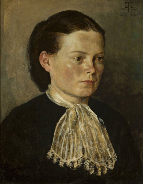 Portrait of Agathe, artist's sister  by Hans Thoma - Hand-Painted Oil Painting Reproduction