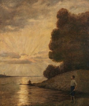 Sonnenuntergang am Oberrhein by Hans Thoma Oil Painting