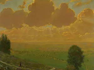 Sunburst Over Sackingen, Black Forest Signed With The Artist's Initials And Dated 1910 by Hans Thoma Oil Painting