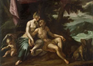 Venus and Adonis by Hans Von Aachen Oil Painting