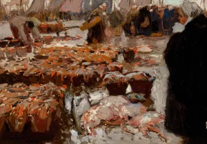 Fish Market by Hans Von Bartels Oil Painting
