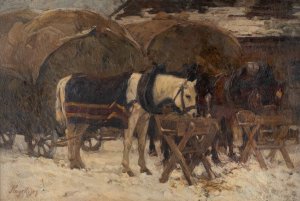 Resting Horses by Hans Von Hayek Oil Painting