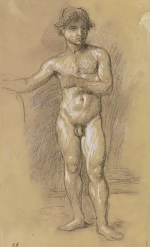 Akt eines jungen stehenden Mannes by Hans Von Marees Oil Painting