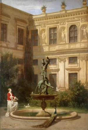 Courtyard with the Grotto in the Munich Royal Residence by Hans Von Marees Oil Painting