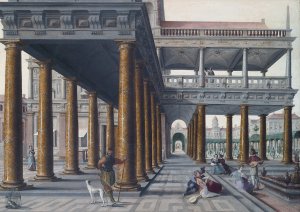 Architectural Caprice with Figures by Hans Vredeman De Vries Oil Painting