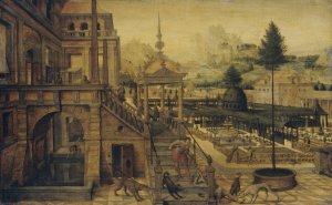 Palace Gardens with Poor Lazarus in the foreground by Hans Vredeman De Vries Oil Painting