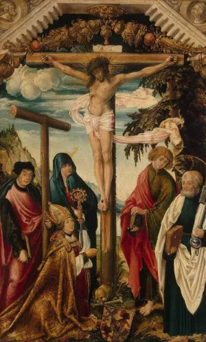 Crucifixion with Saints and Donor by Hans Wertinger Oil Painting
