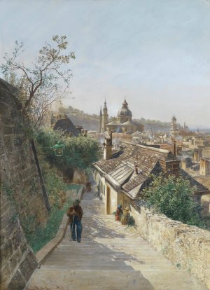 Blick auf die Salzburger Altstadt von der Nonnbergstiege by Hans Wilt Oil Painting