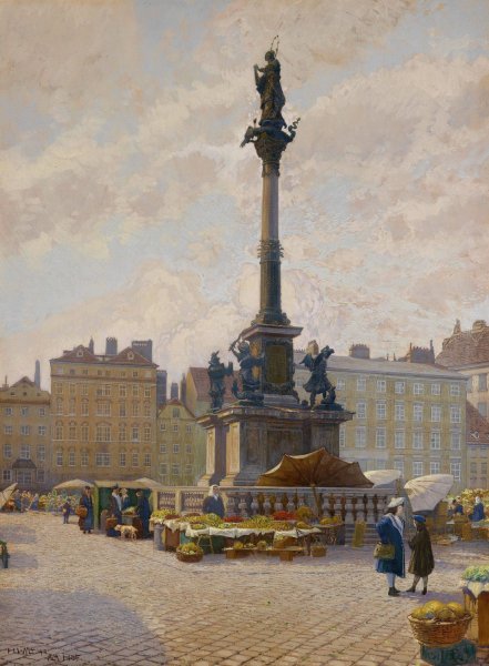 Blumenmarkt Am Hof  by Hans Wilt - Hand-Painted Oil Painting Reproduction