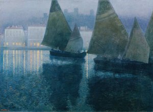 Mondnacht in einem istrischen Hafen by Hans Wilt Oil Painting