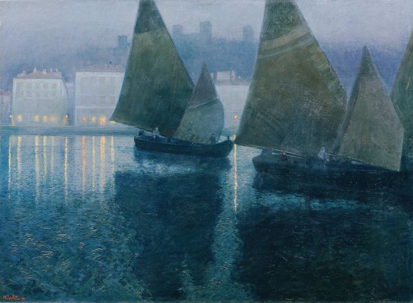 Main Product Photo of Mondnacht in einem istrischen Hafen Painting by Hans Wilt