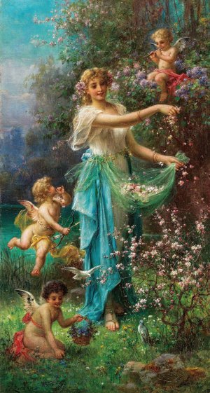 An Allegory of Spring with Cupid by Hans Zatzka Oil Painting