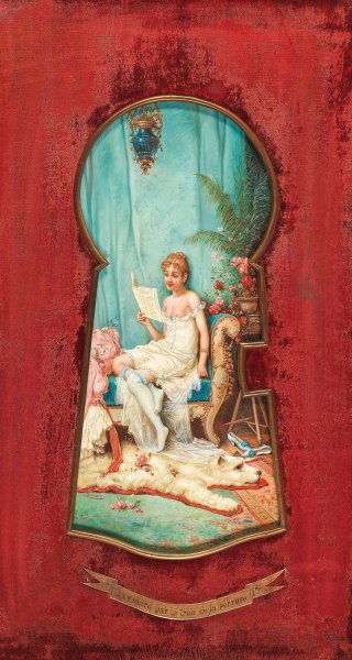 Main Product Photo of Durchs Schlusselloch geschaut Painting by Hans Zatzka