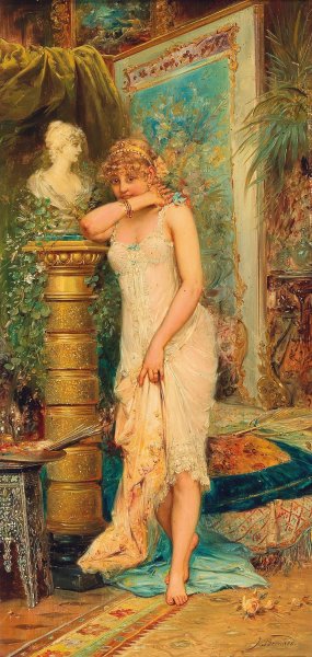 In the Atelier, The Shy Model by Hans Zatzka Oil Painting