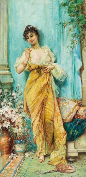 In The Boudoir by Hans Zatzka - Hand-Painted Oil Painting Reproduction
