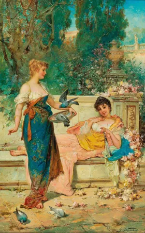 Leisure hours by Hans Zatzka Oil Painting