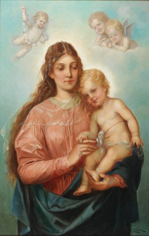 Madonna With Christ Child And Putti by Hans Zatzka Oil Painting