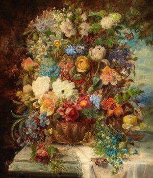Summer Flowers on a Ledge by Hans Zatzka Oil Painting