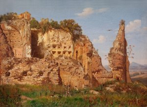 Landscape from Rome, Villa dei Quintili near Via Appia by Harald Jerichau Oil Painting