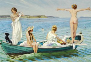 Badende unge piger Oil painting by Harald Slott-Moller