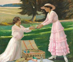 Picnic i skoven Oil painting by Harald Slott-Moller