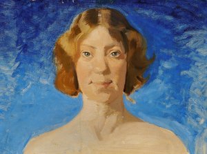Portraet af malerinden Bertha Dorph by Harald Slott-Moller Oil Painting