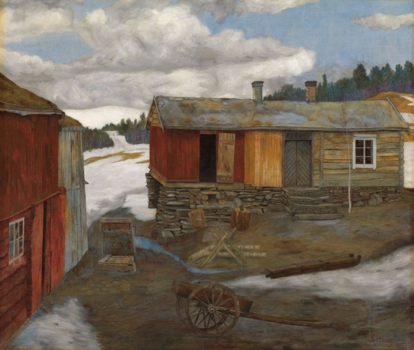 Main Product Photo of Courtyard in Slush at Roros  Painting by Harald Sohlberg