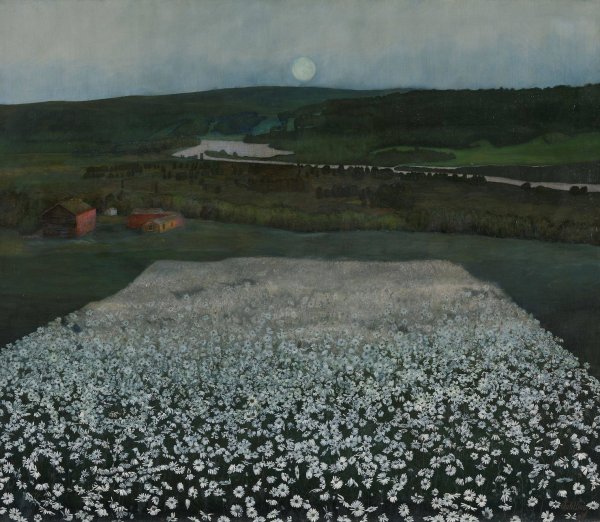 Flower Meadow in the North  by Harald Sohlberg - Hand-Painted Oil Painting Reproduction