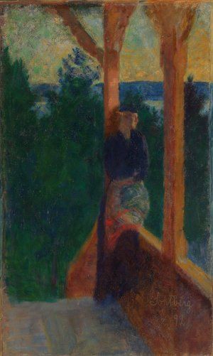 On the Veranda by Harald Sohlberg Oil Painting