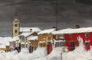 Street in Roros in Winter by Harald Sohlberg Oil Painting